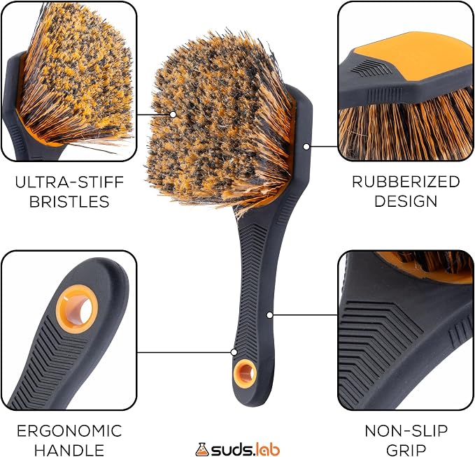 Suds Lab Wheel Spoke Brush Rubberized Handle Soft Bristle Car Detailing Wheel - Image 6