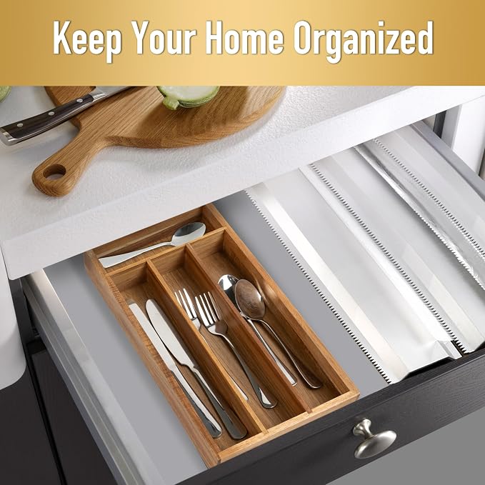 Acacia 4 Slot Silverware Drawer Organizer - Image 4