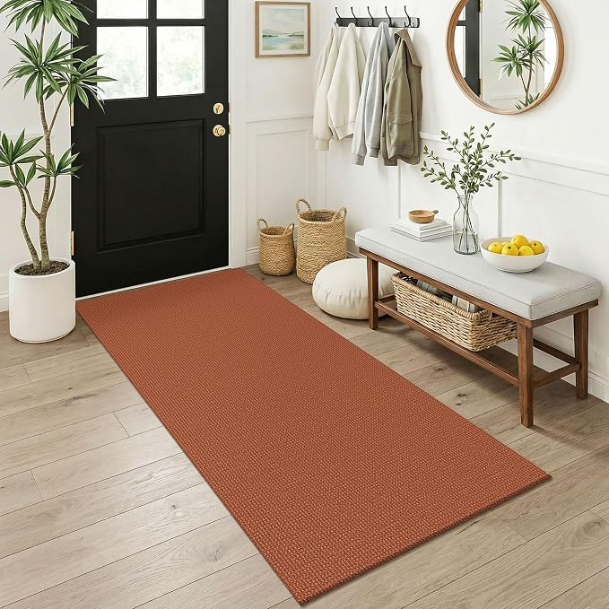 KOZYFLY Orange 3x6 Washable Runner Rug, Non Slip Wide Runners for Hallway, Woven Large Entryway Runners, Braided Floor Carpet Runner for Entry, Kitchen, Bedside, Hall, Burnt Orange/Tan by KOZYFLY