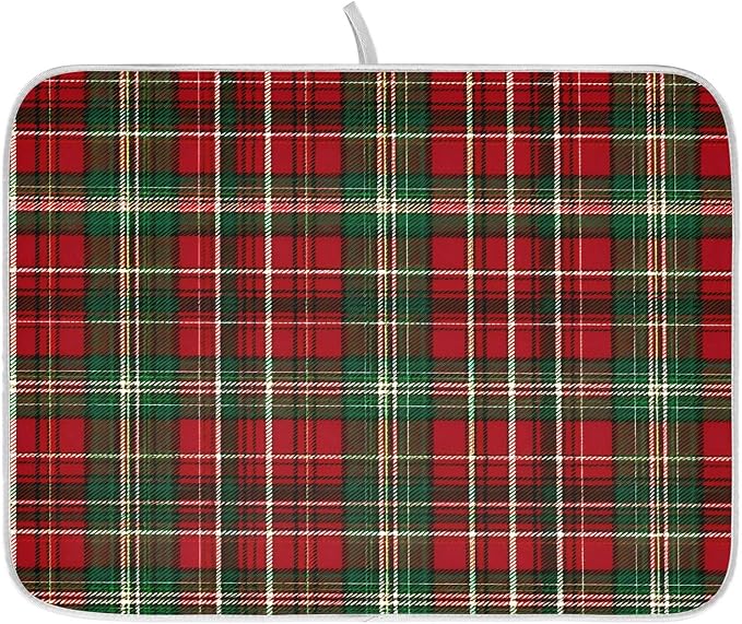 Christmas Red Green Buffalo Checkered Dish Drying Mat by ALAZA