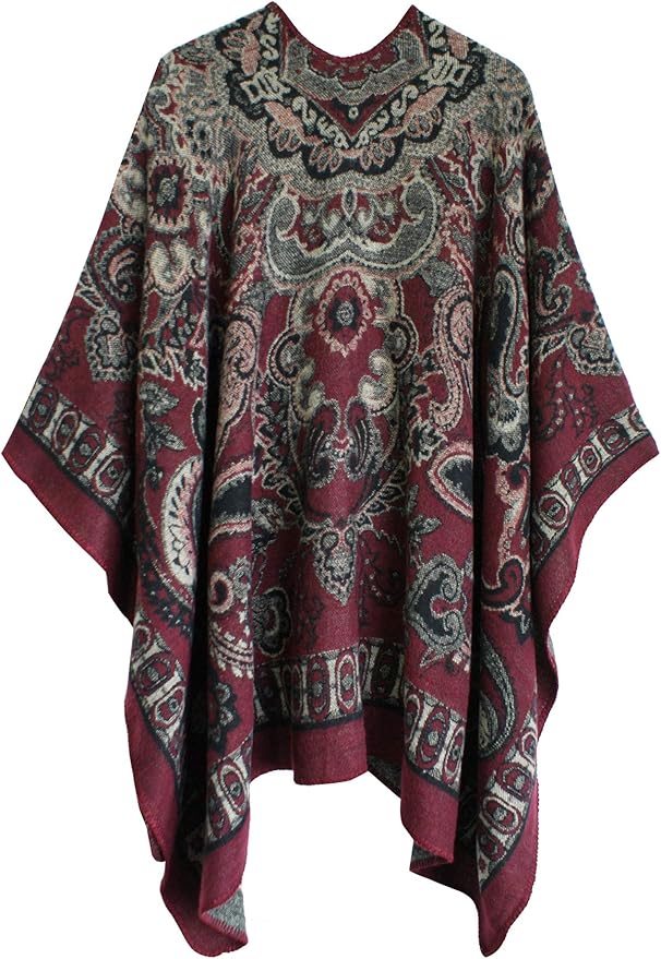 Women's Vintage Pattern Open Front Poncho Cape Shawl Winter Shawl Wraps