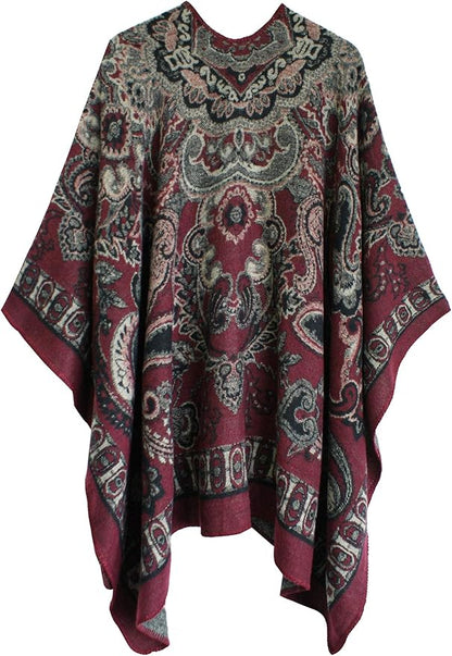 Women's Vintage Pattern Open Front Poncho Cape Shawl Winter Shawl Wraps