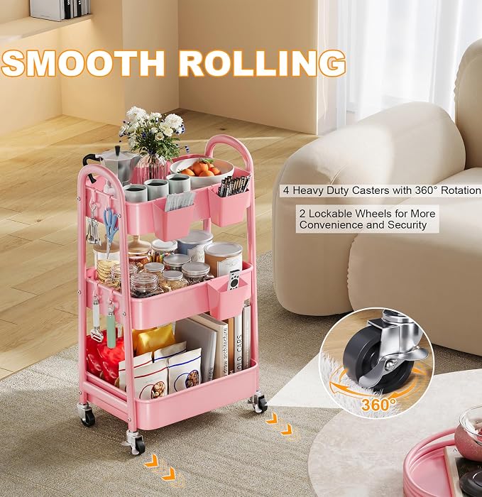3 Tier Rolling Storage Cart Metal - Image 7