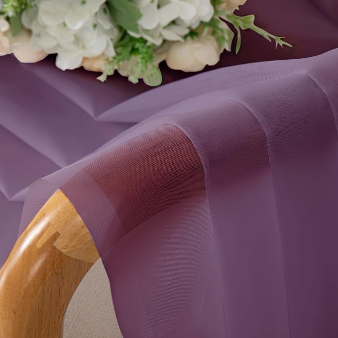 Chyhomenyc Plum Sheer Curtains 63 Inch Length 2 Panels, Rod Pocket Solid Window - Image 3