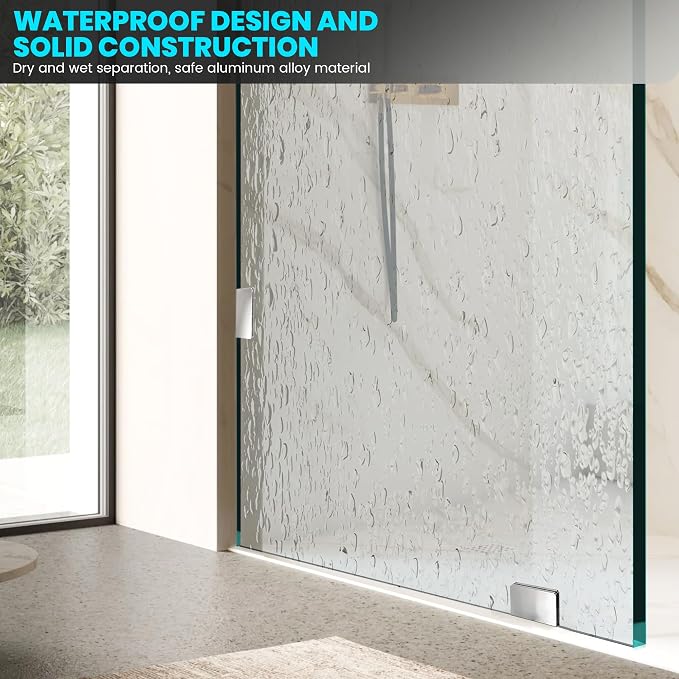 Bathroom Glass Shower Door Panel, 3/8" Thick Clear Tempered Glass Shower Screen - Image 5