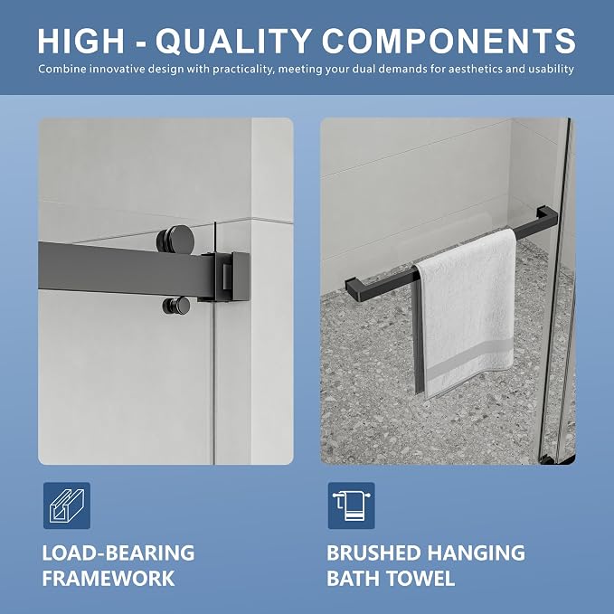 56-60" W x 72" H Frameless Shower Door, Double Sliding Glass Shower Door - Image 6