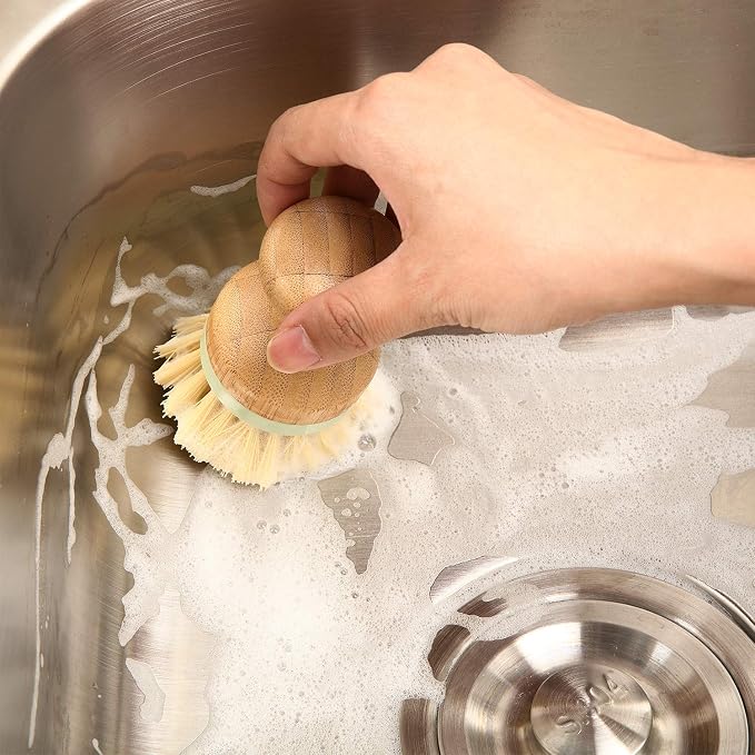 4 Pieces Bamboo Dish Scrub Brush - Image 5