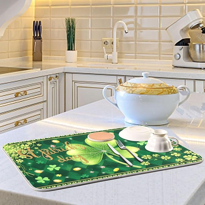 St Patrick's Day Clovers Green Dish Drying Mat 18x24 - Image 6