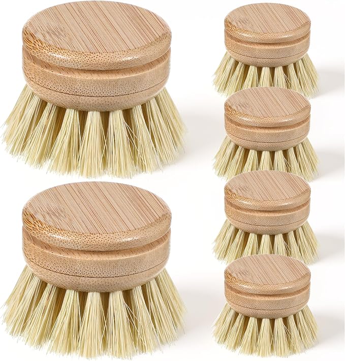 6 Pcs Bamboo Dish Brush Replacement Heads, 1.9 x 1.6 Inch Natural Sisal Bristle by Unknown
