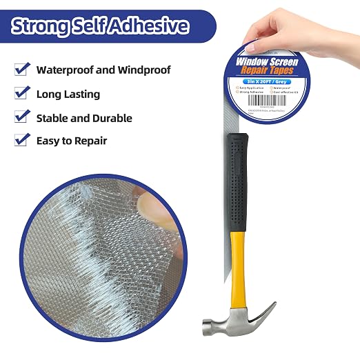 KING MOUNTAIN Grey Window Screen Repair Tape, 3inX20FT Heavy Duty Screen Repair - Image 4