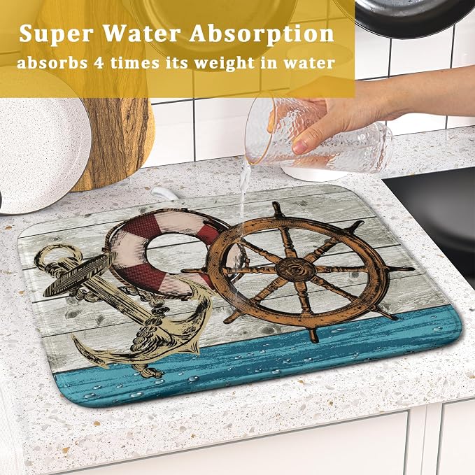 Nautical Anchor Dish Drying Mat 16x18 inch Coastal Boat Fast Dry Microfiber - Image 7
