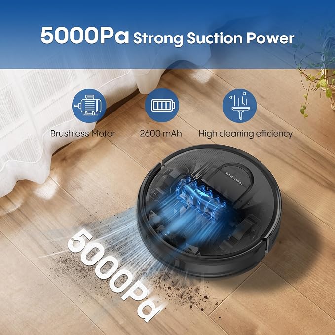Robot Vacuum and Mop with Mapping, LiDAR Navigation Robotic Vacuums with 5000Pa - Image 2