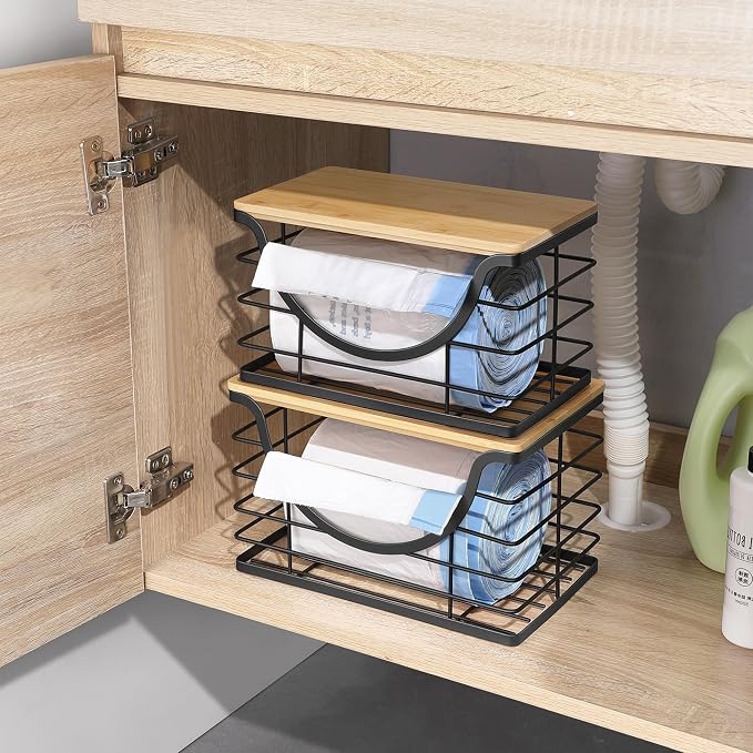 Extra Large Trash Bag Holder Under Sink 2 Pack Stackable Kitchen Storage - Image 7