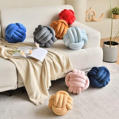 Decorative Throw Knot Pillow Ball for Home Chair Sofa Couch Bed Aesthetic Round Velvet Knotted Pillow Cushion (Dark Grey, 11 inches)