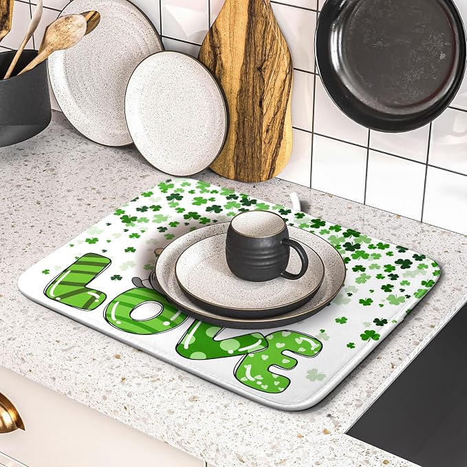 St Patrick's Day Gnomes Love Dish Drying Mat - Image 5