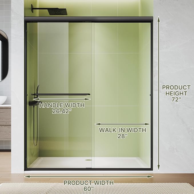 ELEGANT Double Sliding Shower Door 56-60" W x 72" H, Semi-Frameless Bypass - Image 2