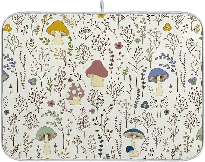 Cute Mushroom Wild Plant Dish Drying Mat by BOENLE-WELCOMEYOURCOMING