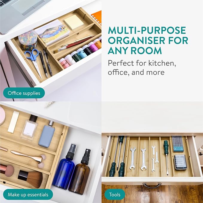 Navaris Bamboo Kitchen Drawer Organiser - Image 7
