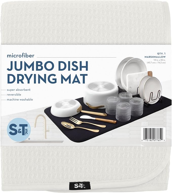 S&T INC. Dish Drying Mat Jumbo, 18” x 30”, Absorbent Microfiber Kitchen Counter - Image 8