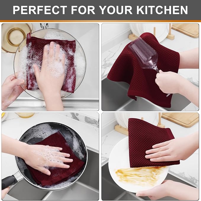 Kitinjoy 100% Cotton Kitchen Dish Cloths, 6 Pack Waffle Weave Ultra Soft - Image 4