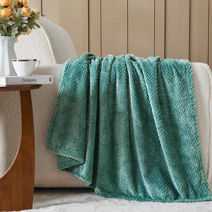 NEWCOSPLAY Super Soft Throw Blanket Light Teal Premium Silky Flannel Fleece Leaves Pattern Lightweight Bed Blanket All Season Use (Light Teal, Throw(50"x60"))