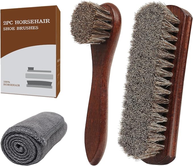 3-Piece 100% Horse Hair Shoe Brush Kit Premium Dauber Applicators Leather Care by Euvia