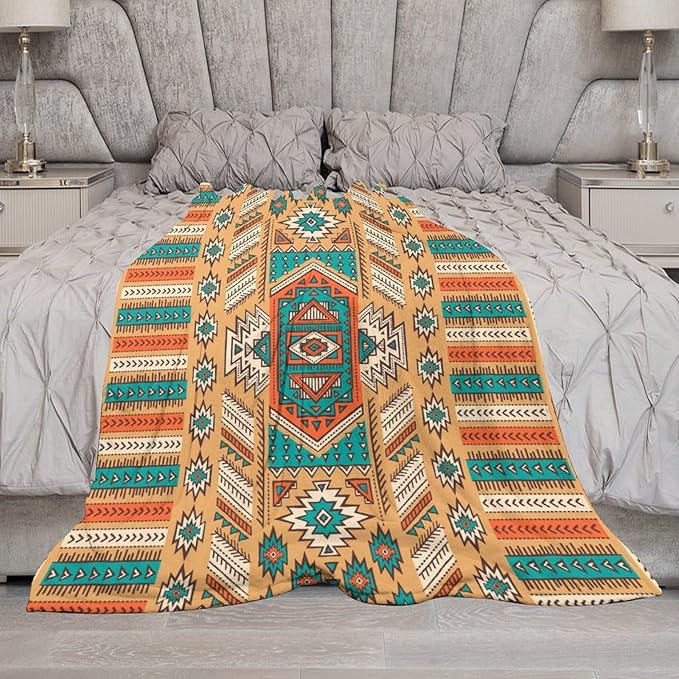 Aztec Throw Blanket, Tribal Navajo Print Native Blanket for Camping Outdoor Couch Sofa Bed 30"x40"