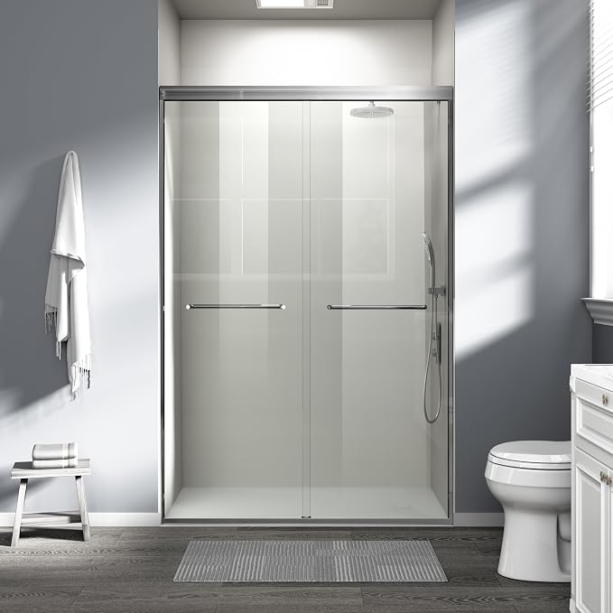44-48 in. W x 72 in. H Double Sliding Shower Door, Semi-Frameless Bypass by ABRUZZO
