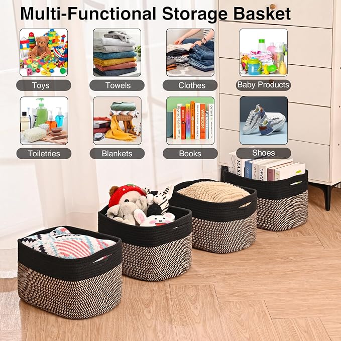 Storage Baskets for Shelves Organizing, Woven Cotton Rope Baskets for Storage - Image 4
