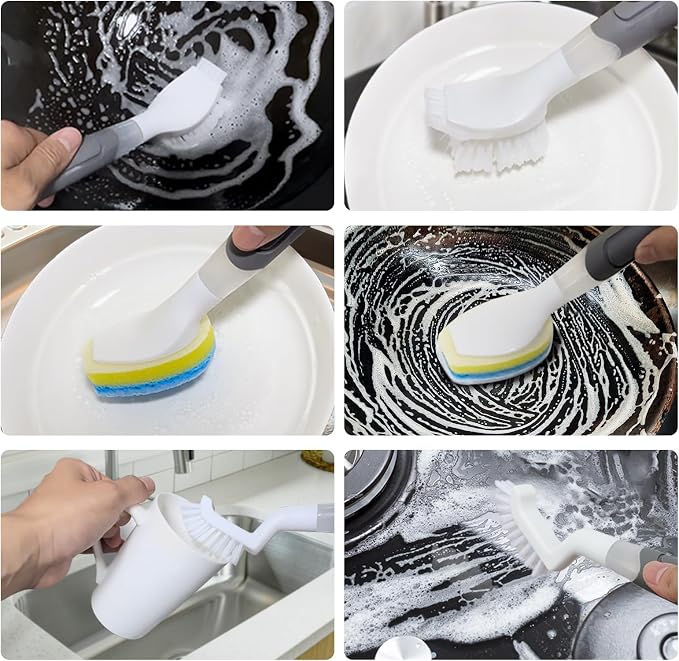 Dish Brush with soap Dispenser，4 PCS Replacement Brush Refills dishwashing - Image 7