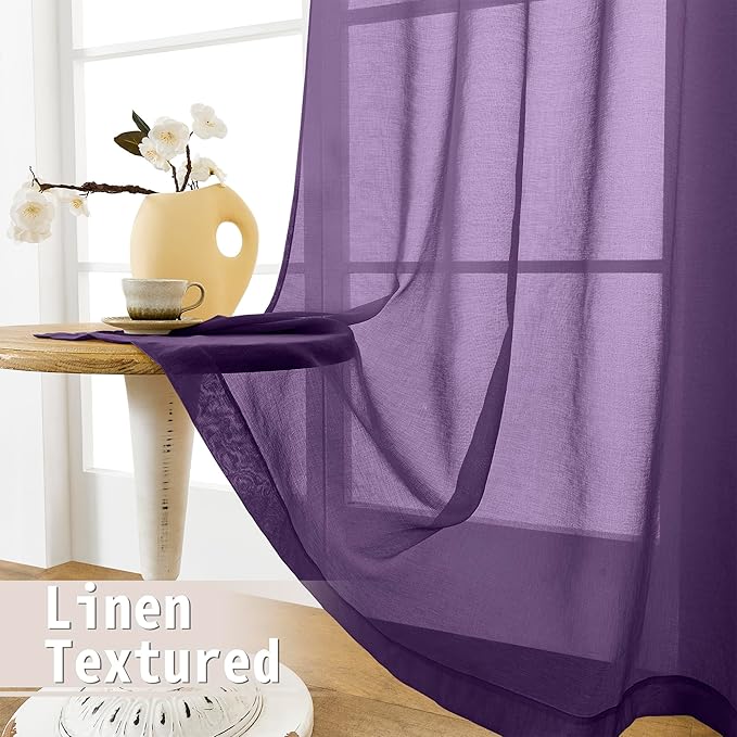 Tollpiz Sheer Door Curtains Closet Linen Textured Curtain Sheers Doorway Light - Image 4