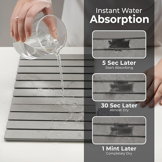 Large Stone Dish Drying Mat for Kitchen Counter, Foldable Water Absorbing - Image 3
