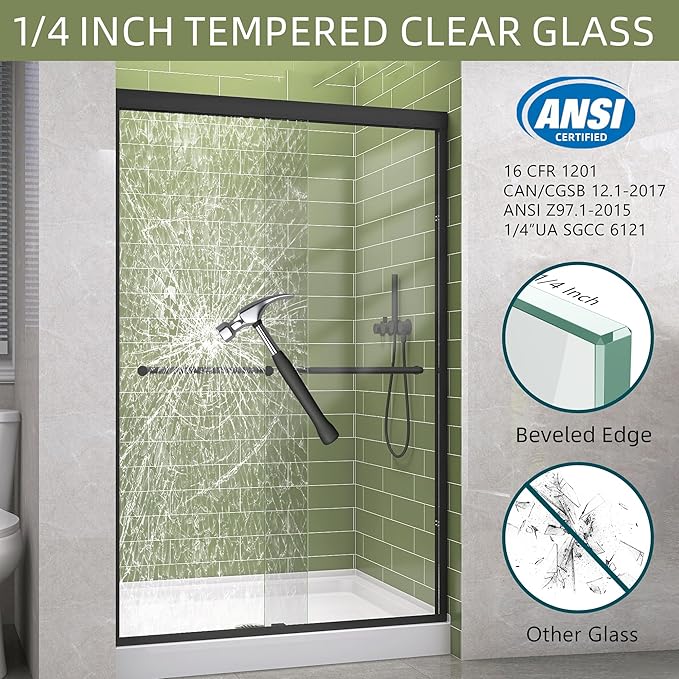 GETPRO Sliding Shower Door 44-48 in. W x 72 in. H Semi-Frameless Bypasss Double - Image 5