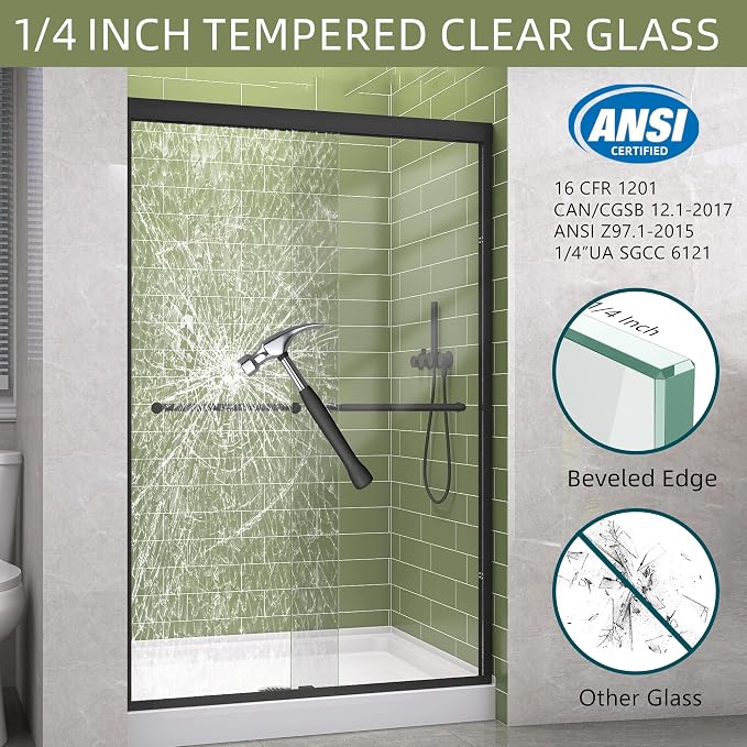 GETPRO Shower Door Double Sliding 62-66 in. W x 72 in. H Semi-Frameless Bypasss - Image 8
