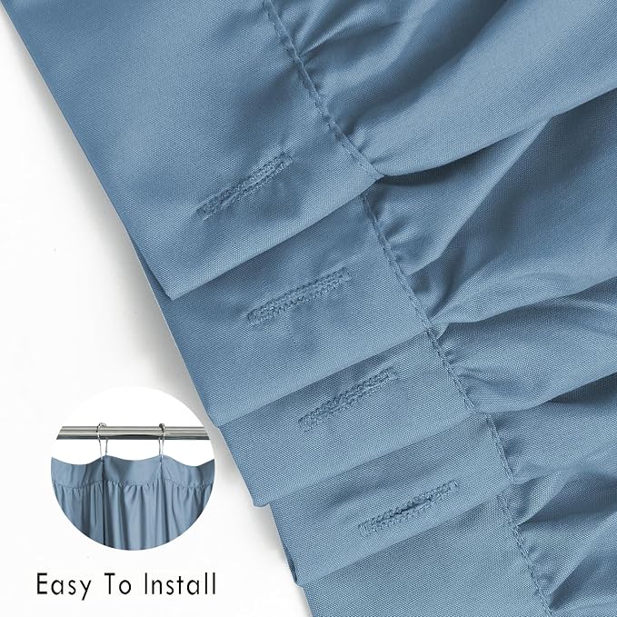 Dusty Blue Ruffle Shower Curtain, Vintage Handcrafted Bow Tie Bath Curtain - Image 3