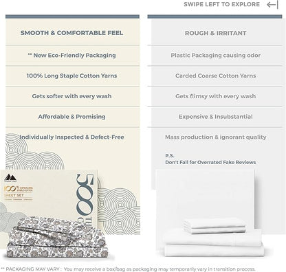 Mayfair Linen 100% Cotton Printed California King Cotton Sheets - 4 PC Cal King Size Bed Sheet Set Cotton (Floral Ivory), Soft, Cooling, Sateen Weave 16" Deep Pocket Bedsheet (Fits 18" Mattress)