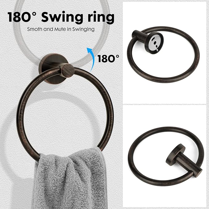 Oil Rubbed Bronze Toilet Paper Holder, Stainless Steel Towel Ring, Double Post - Image 4