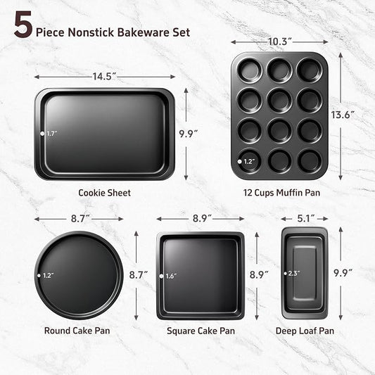 CasaCulina Baking Pans Set, 5-Piece Nonstick Bakeware Sets - Image 2