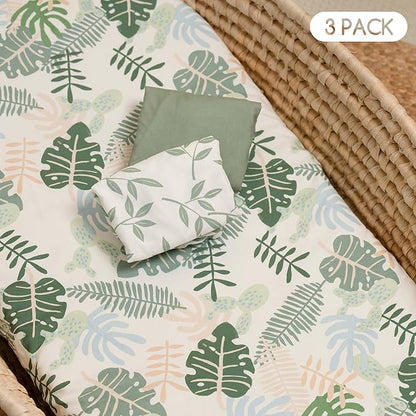 Baby Bassinet Sheets 3 Pack, Fitted Mattress Sheets for Boys & Girls, Ultra Soft Breathable, Universal Compatible with Halo Bassinest Swivel Sleeper(Sage Green, 32x16 Inch)