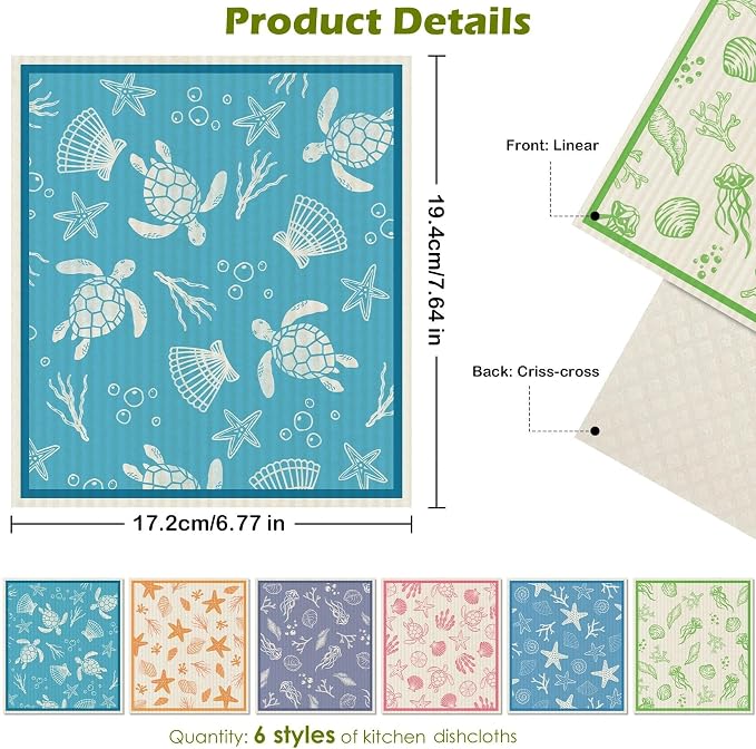 6 Packs Swedish Paper Cloths for Kitchen, Reusable Paper Towels Washable Dish - Image 2