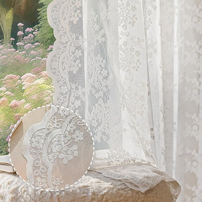 Anmao Vintage White Lace Curtains 72 Inches Long 2 Panels Set, Romantic Elegant Light Filtering Semi Sheer Floral Thick Lacy Curtain Drapes for Living Room and Bedroom, Each Panel 55W x 72L, Off White