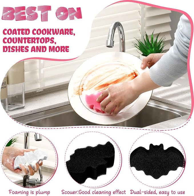 Tioncy 12 Pack Bat Kitchen Sponges Bulk Dual Sided Scrubber Sponges Dishwashing - Image 5