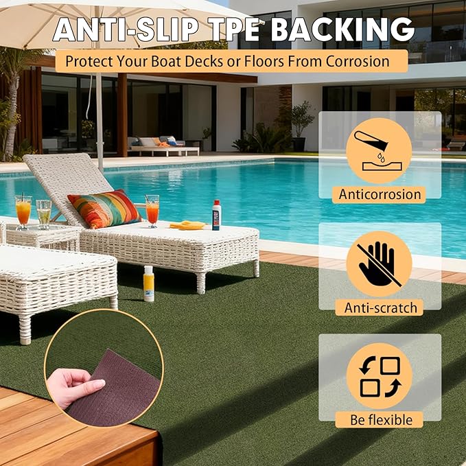 Marine Carpet,6 FT x 10 FT Olive Green Indoor Outdoor Carpet 0.2" Thick with Water-Proof TPE Backing, Non-Slide for Home, Patio, Porch, Deck