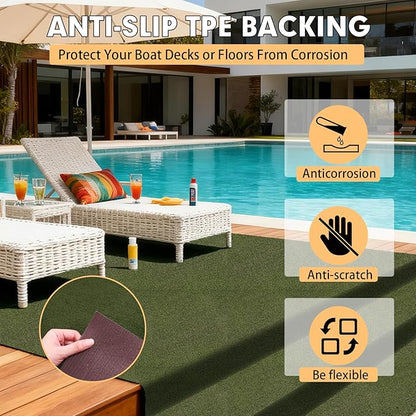 Marine Carpet,6 FT x 10 FT Olive Green Indoor Outdoor Carpet 0.2" Thick with Water-Proof TPE Backing, Non-Slide for Home, Patio, Porch, Deck