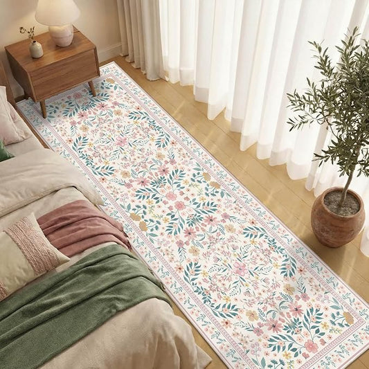 2'6" x 8' Floral Runner Rug, Washable Runners - Image 2