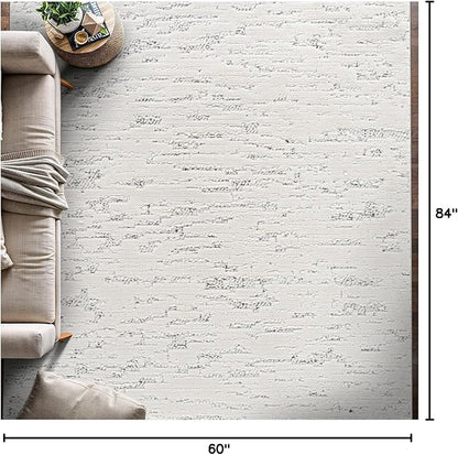 Beverly Rug Micro Loop Area Rug White/Gray 5x7 Abstract Modern Luxury Brushstroke Durable Soft Indoor Rugs for Living Dining Room Office Stain Resistant Non Shedding Casual Indoor Carpet 5 x 7