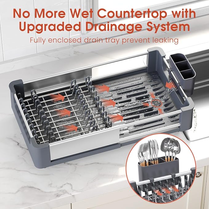 TOOLF Dish Drying Rack for Kitchen Counter, Extendable Dish Rack - Image 7