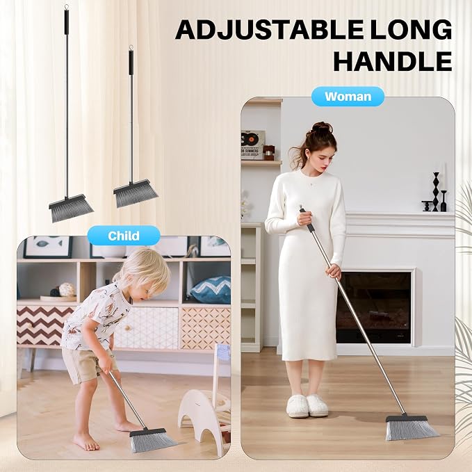 JOYMOOP Black Broom and Dustpan Set, Upright Angle Design - Image 3
