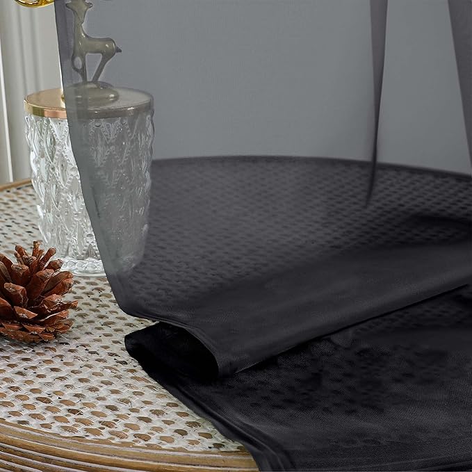 Chyhomenyc Black Sheer Curtains 84 Inches Long 2 Panels, Light Filtering Black - Image 5