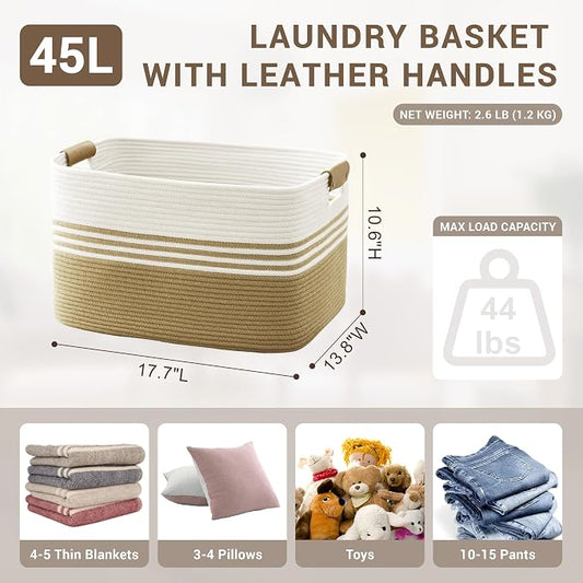 45L Small Laundry Basket with Leather Handles - Image 2